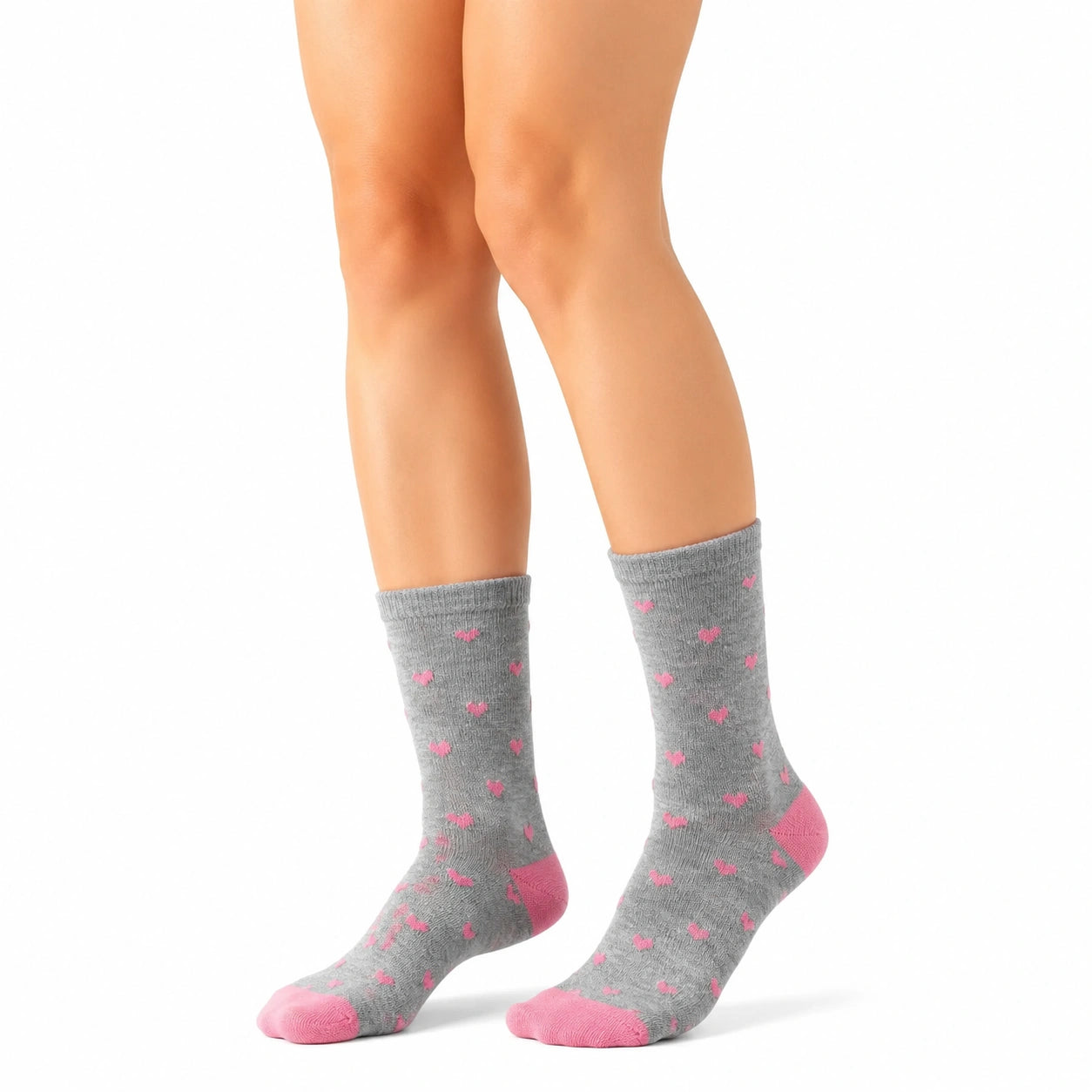 Calze lunghezza media 43-46 in maglia grigio e rosa con cuori stile casual