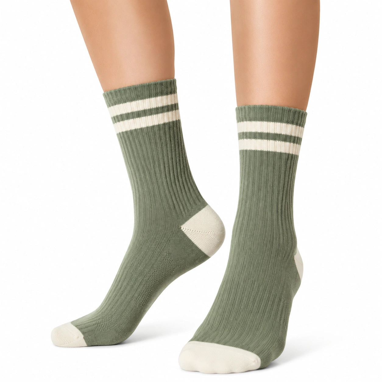 Calzini a coste 35-38 verde salvia e bianco - stile sportivo