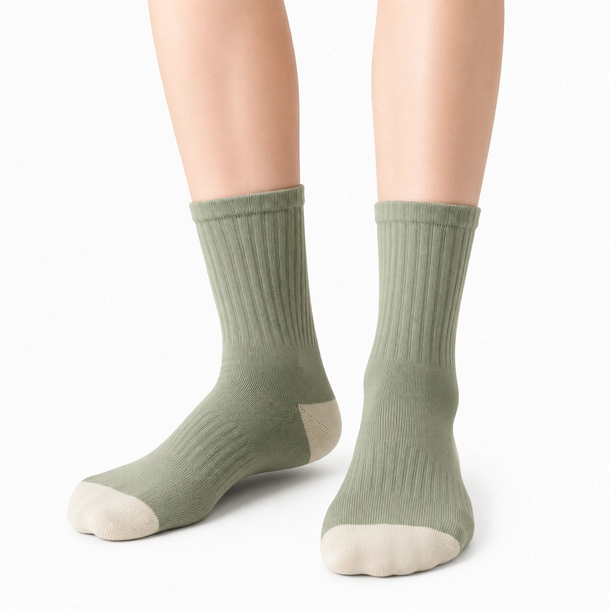 Calze a coste 39-42 in tessuto a maglia verde salvia e beige stile casual