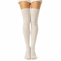 Calze sopra il ginocchio 39-42 in maglia color crema a trecce stile invernale