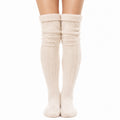 Calze sopra il ginocchio 39-42 color crema a maglia a coste stile scaldamuscoli