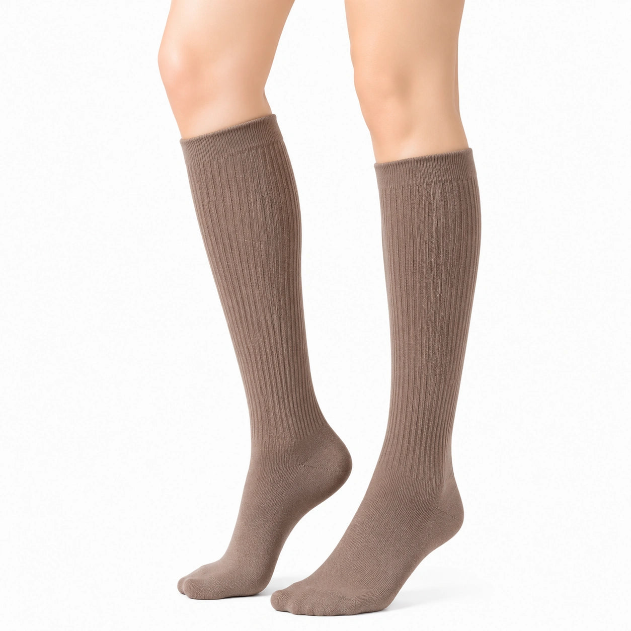 Calze al ginocchio 35-38 marrone talpa a coste in maglia stile classico