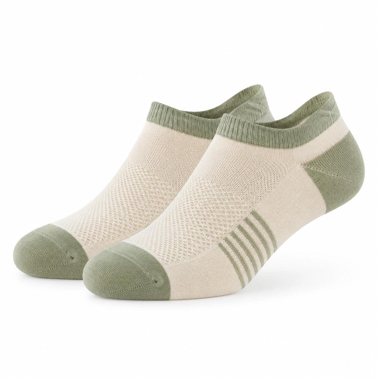 Calze alla caviglia 35-38 beige e verde in maglia traspirante stile sportivo